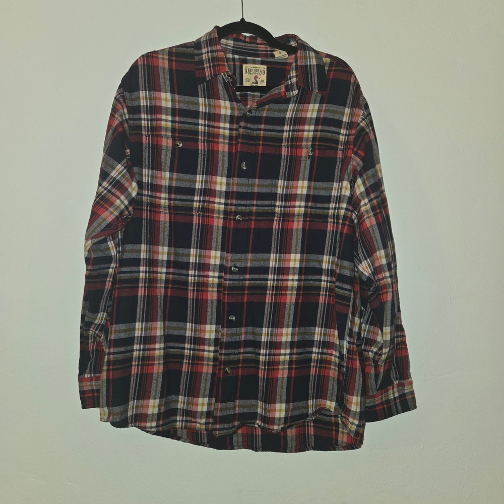 Red Head Flannel Shirt Plaid Button Up Long Sleeve Casual Mens Large - Picture 1 of 5